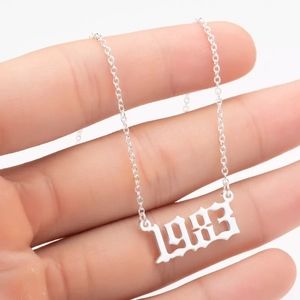 Silver 1983 Old English Year Pendant Necklace Chain Birthday Statement Jewelry